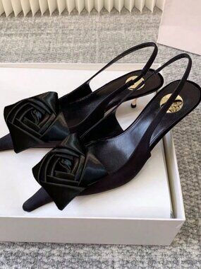 Black Elegant Women's Sexy Rose Sling Back High Heel